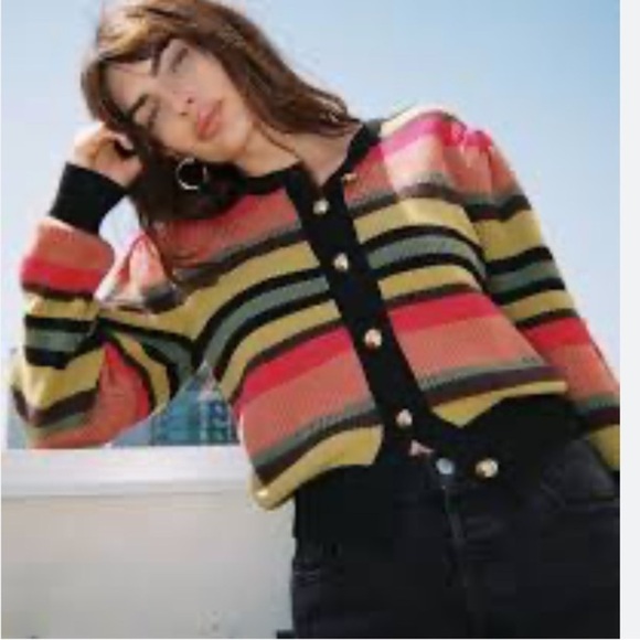 Nation Ltd Carmela Cardigan in Vintage Stripe NWOT Alpaca Cotton Striped Sweater - Picture 1 of 11